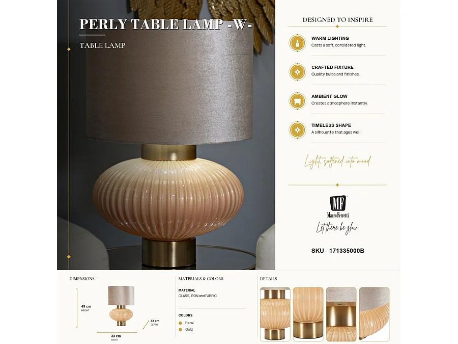 Lampe à Poser "Perly" 49cm Perle & Or
