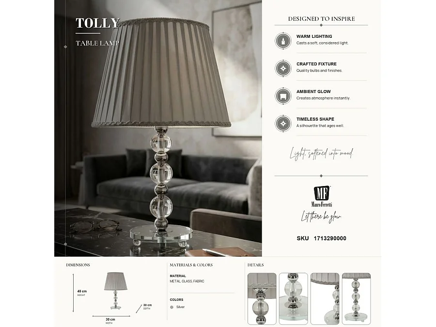 Lampe à Poser en Métal "Tolly" 48cm Argent