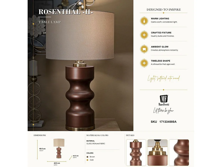 Lampe Design "Rosenthal" 69cm Marron