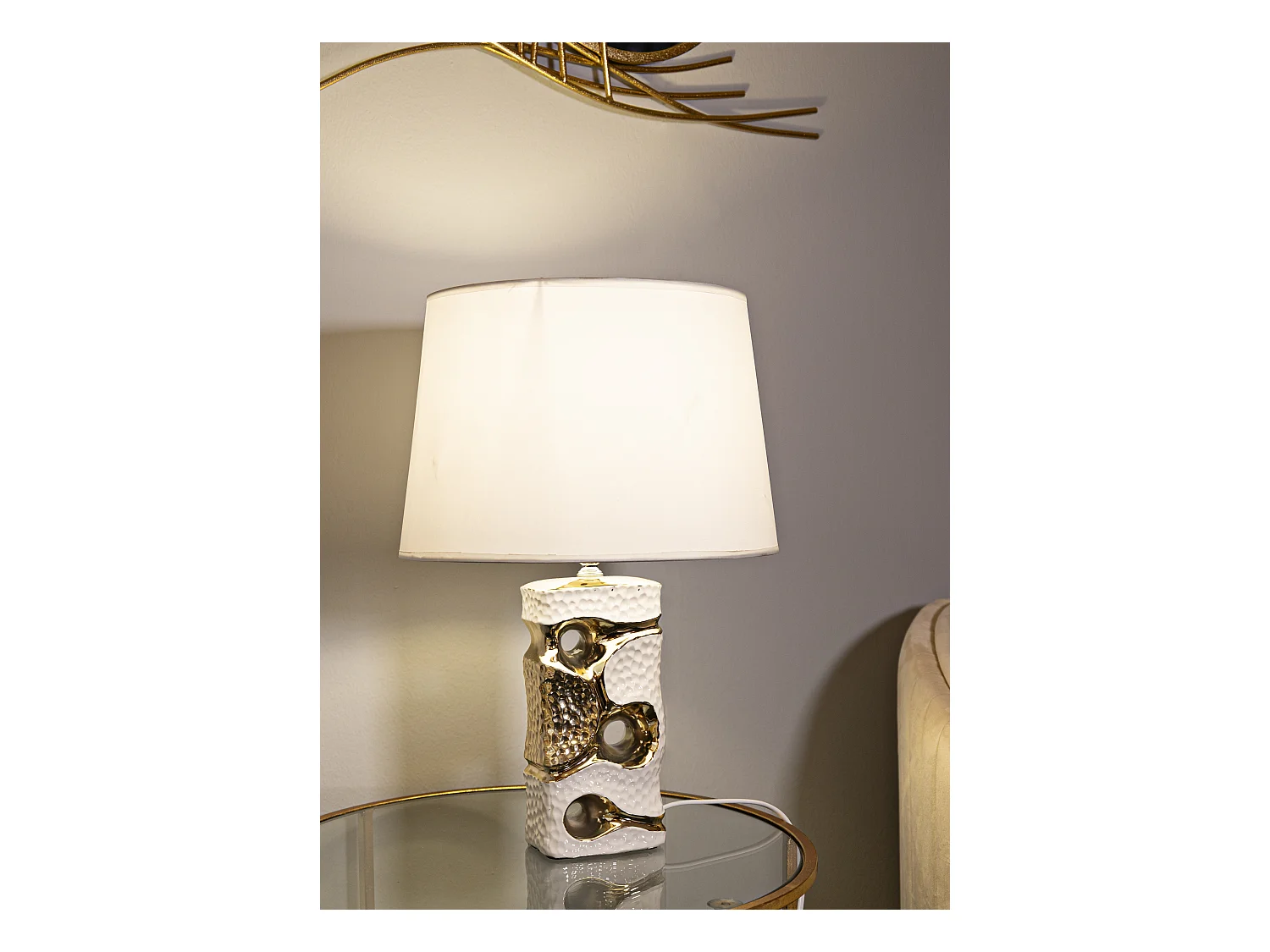 Lampe à Poser en Céramique "Florida" 43cm Blanc & Or