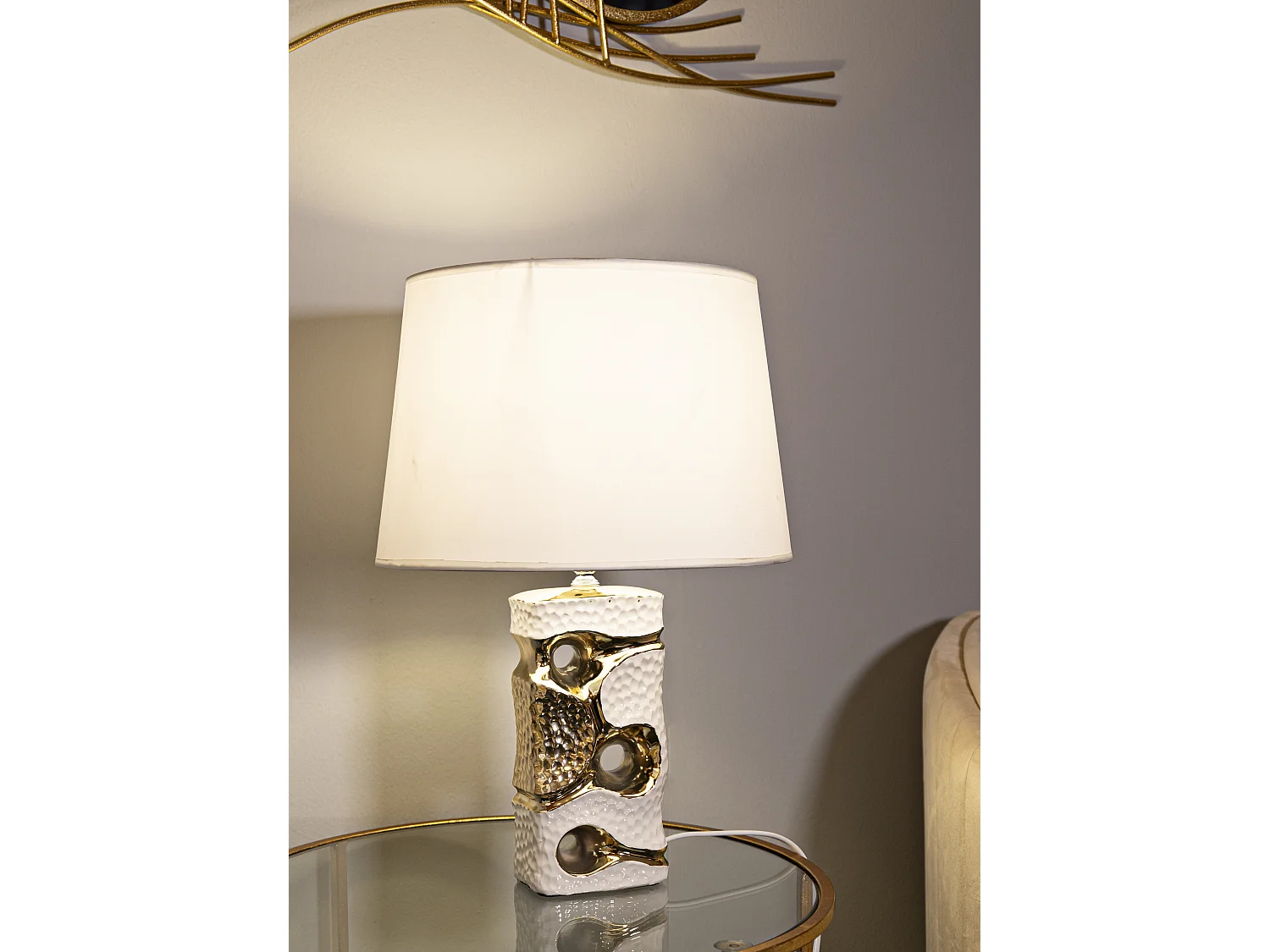 Lampe à Poser en Céramique "Florida" 43cm Blanc & Or