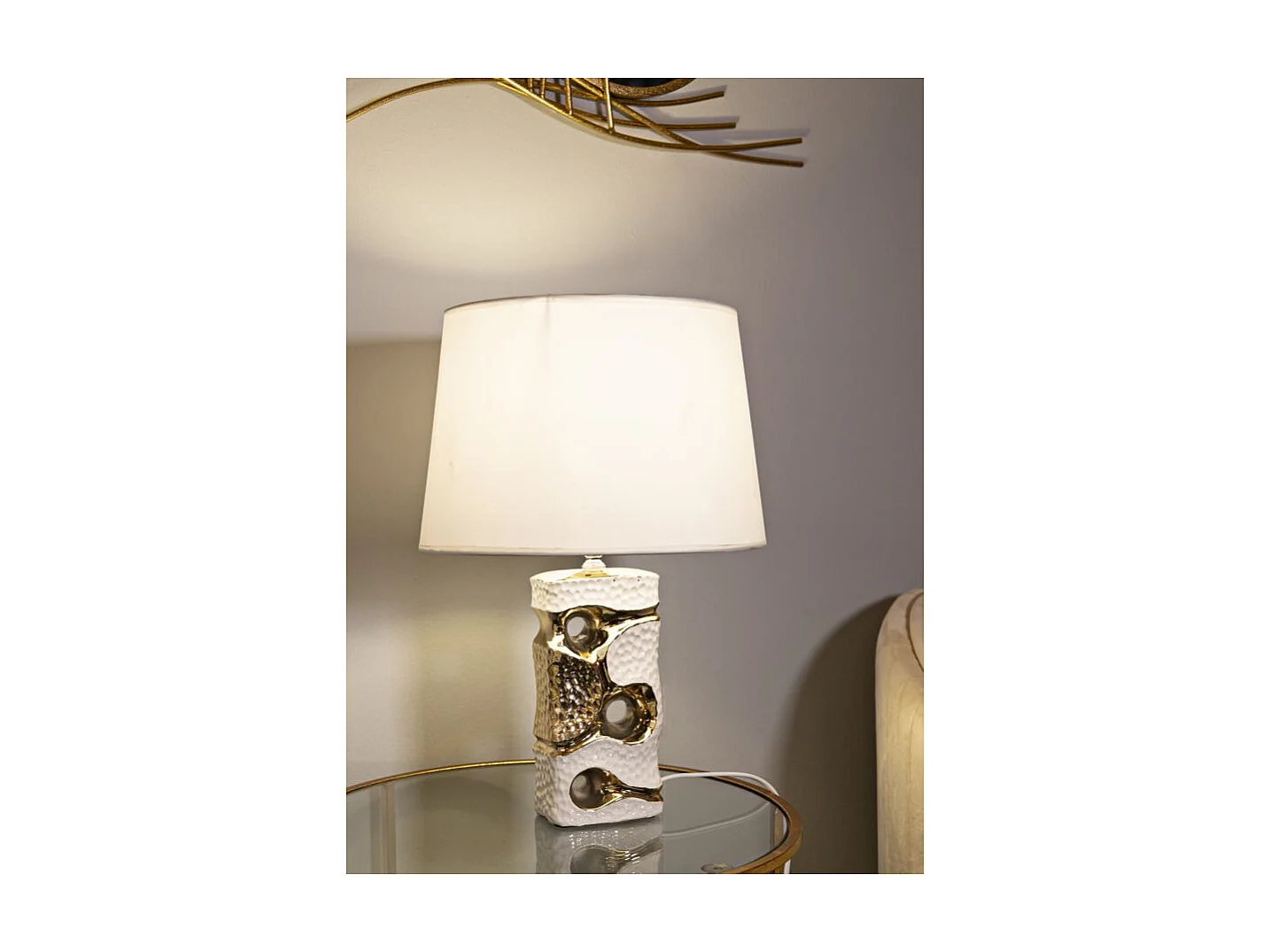 Lampe à Poser en Céramique "Florida" 43cm Blanc & Or