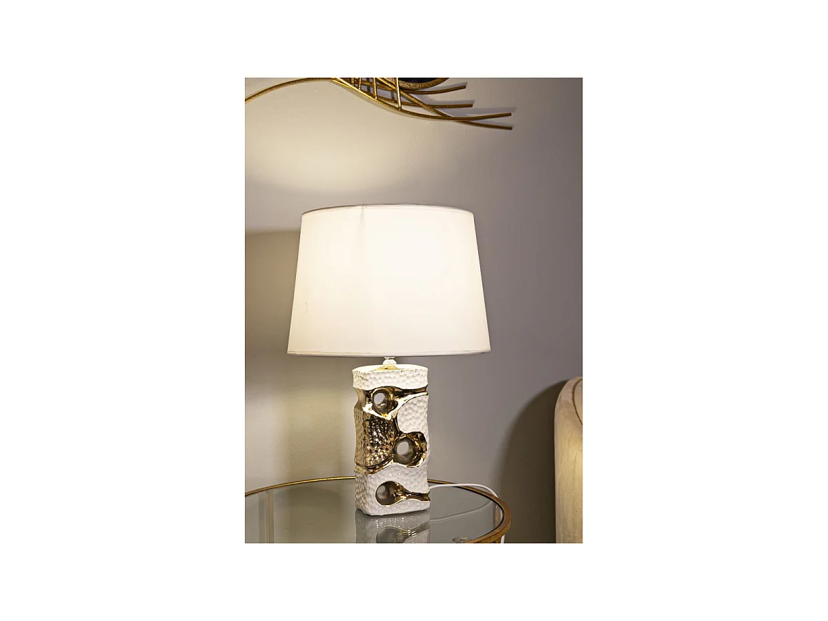 Lampe à Poser en Céramique "Florida" 43cm Blanc & Or