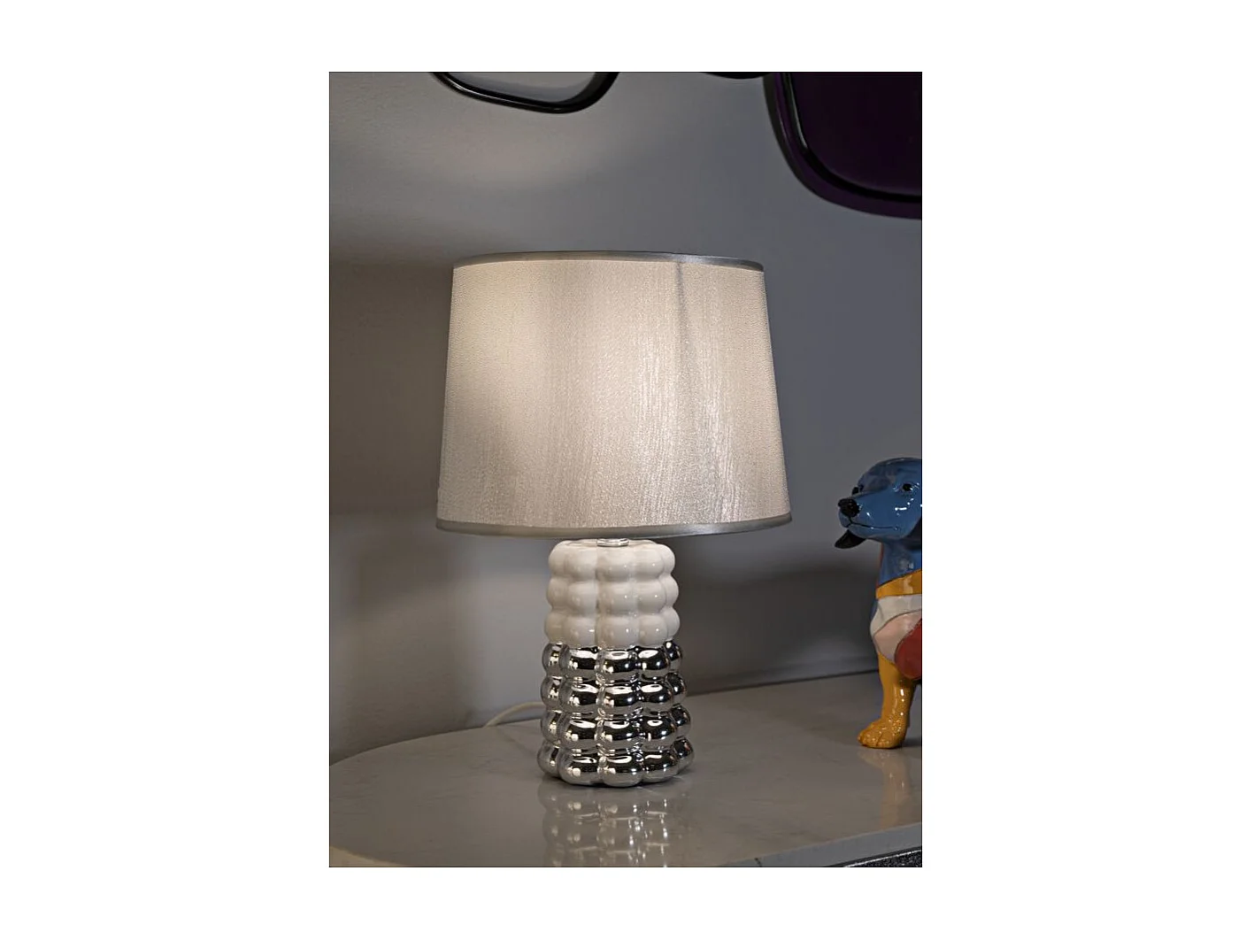 Lampe à Poser en Céramique "Lace" 33cm Argent & Blanc