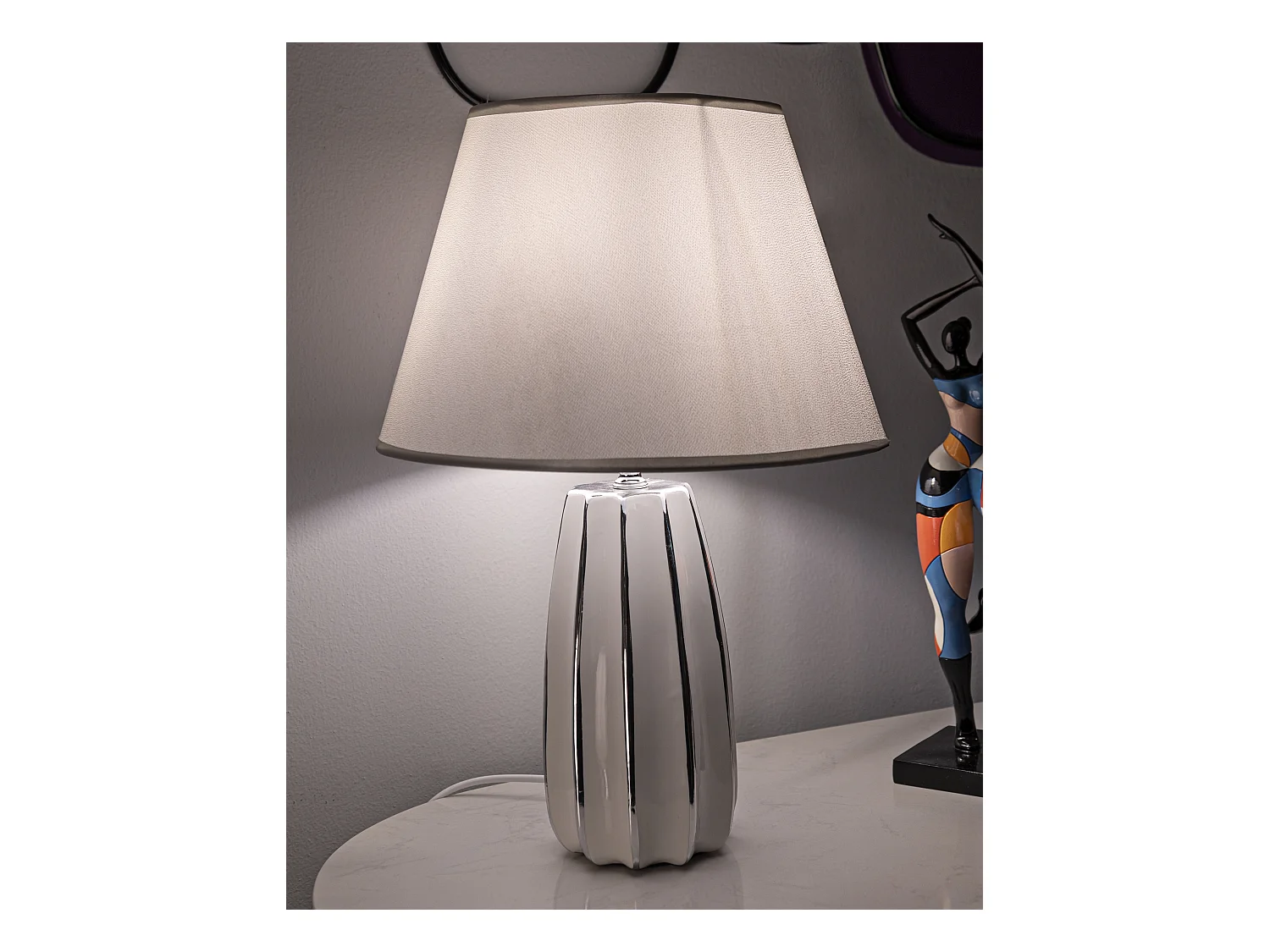 Lampe à Poser en Céramique "Emmi" 45cm Argent & Blanc