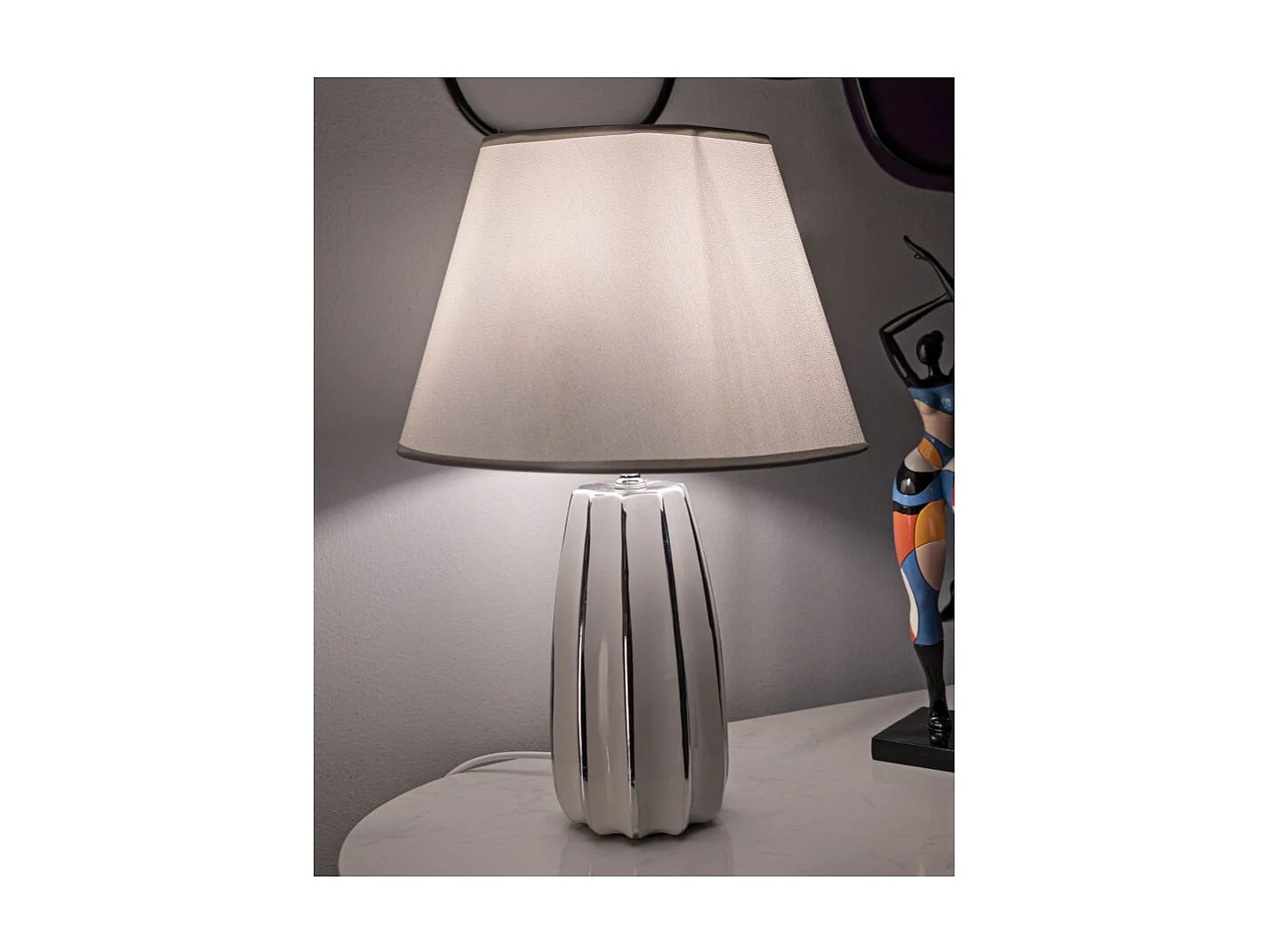 Lampe à Poser en Céramique "Emmi" 45cm Argent & Blanc
