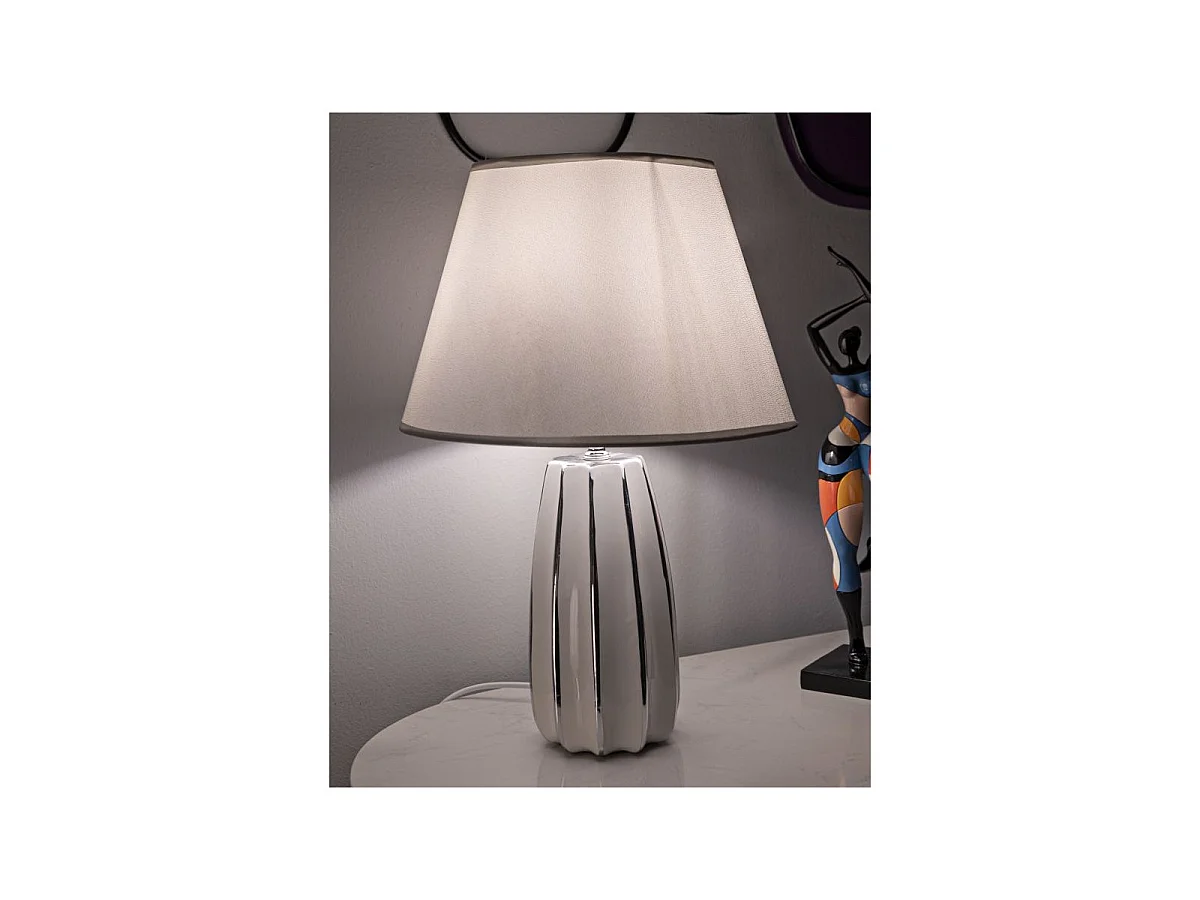 Lampe à Poser en Céramique "Emmi" 45cm Argent & Blanc