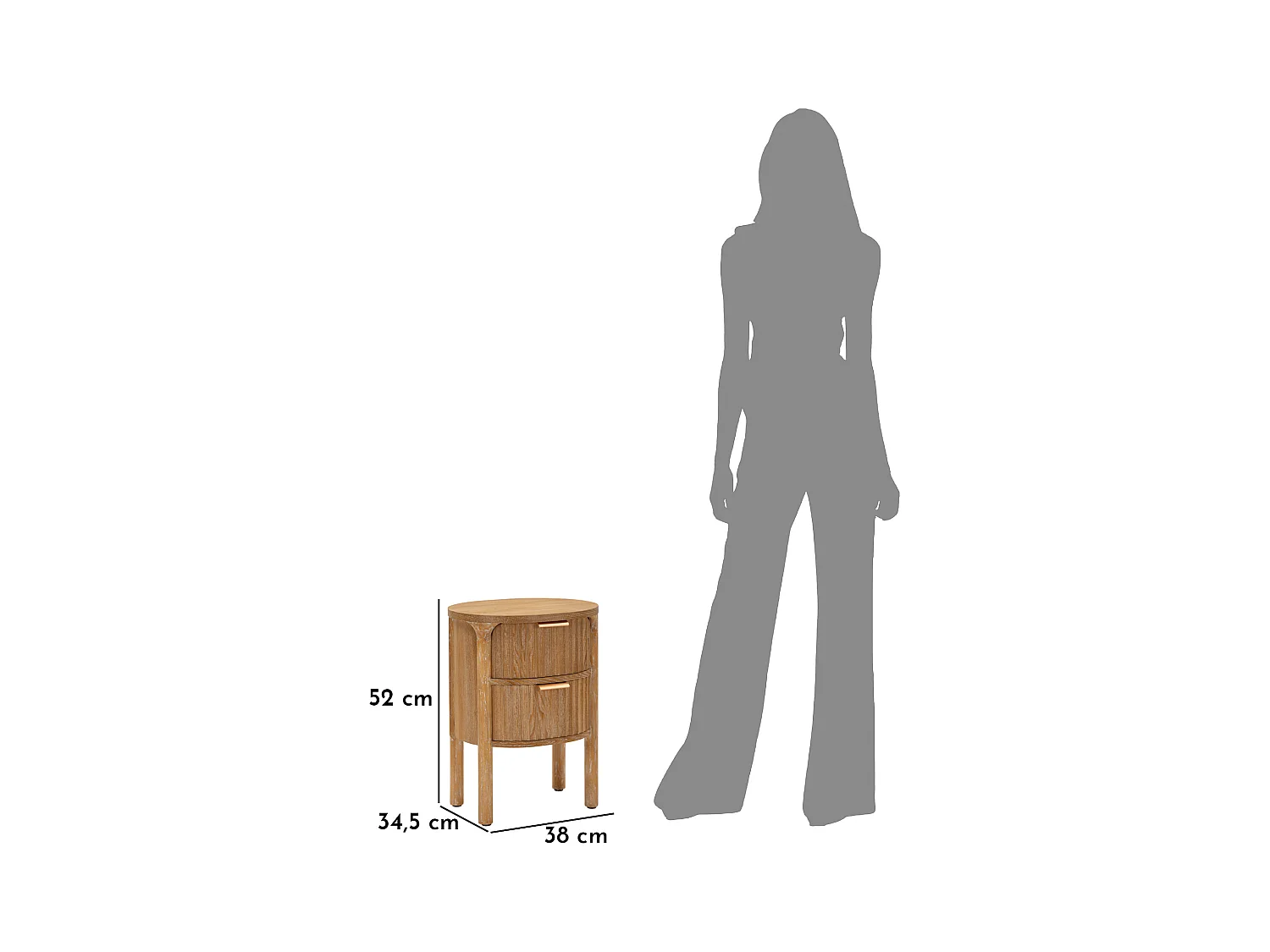 Chevet en bois 2 tiroirs Gothenburg 38 x 34.5 x 52 cm