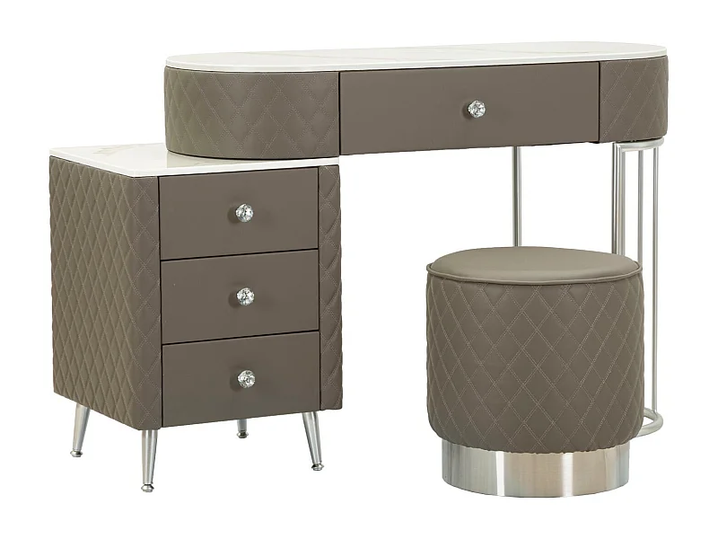 Coiffeuse Avec Pouf Effet Marbre "Sharon" 120 Gris & Argent