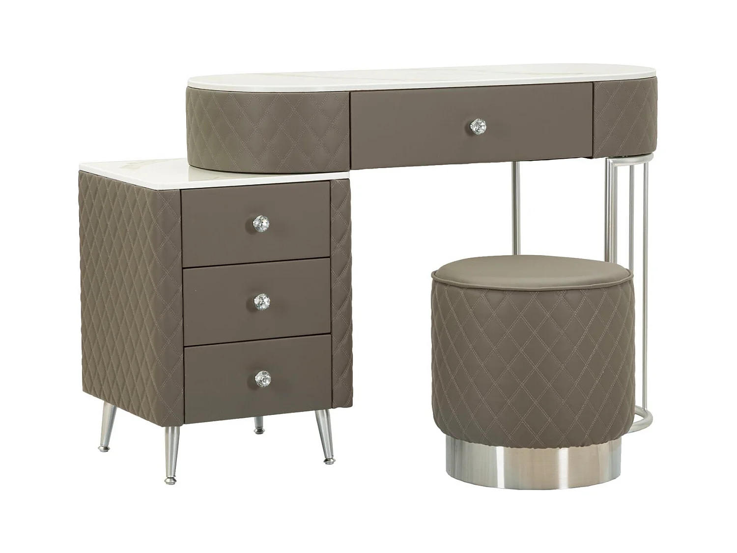 Coiffeuse Avec Pouf Effet Marbre "Sharon" 120 Gris & Argent