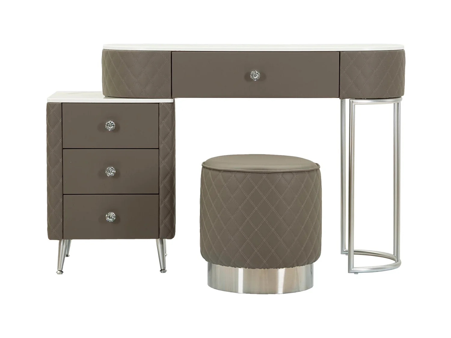 Coiffeuse Avec Pouf Effet Marbre "Sharon" 120 Gris & Argent