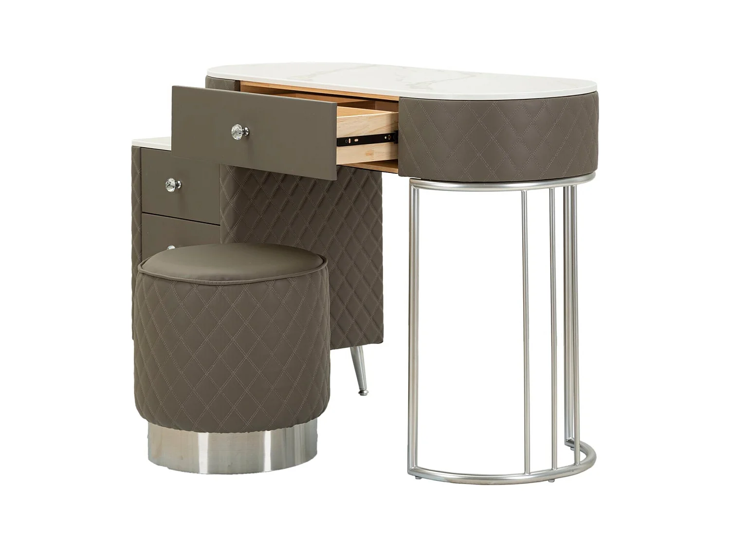 Coiffeuse Avec Pouf Effet Marbre "Sharon" 120 Gris & Argent