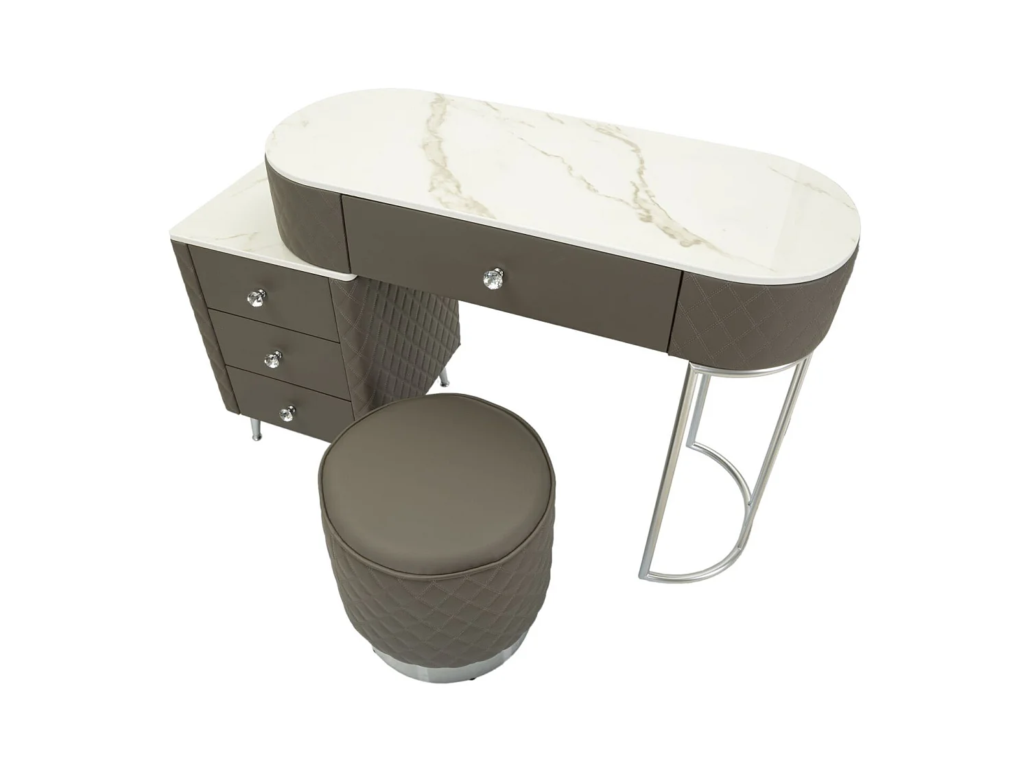 Coiffeuse Avec Pouf Effet Marbre "Sharon" 120 Gris & Argent