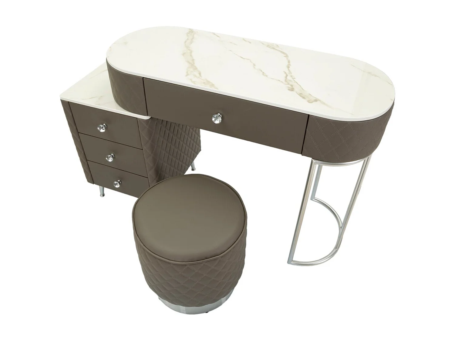 Coiffeuse Avec Pouf Effet Marbre "Sharon" 120 Gris & Argent