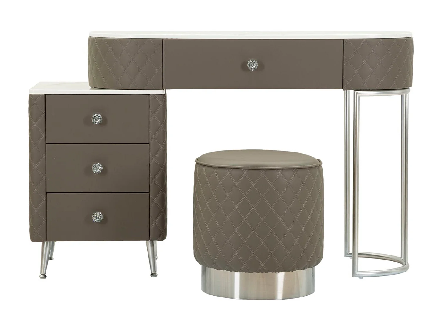 Coiffeuse Avec Pouf Effet Marbre "Sharon" 120 Gris & Argent