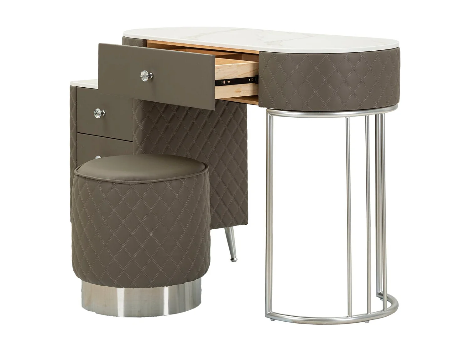 Coiffeuse Avec Pouf Effet Marbre "Sharon" 120 Gris & Argent