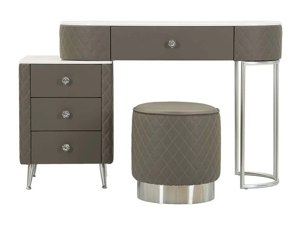 Coiffeuse Avec Pouf Effet Marbre "Sharon" 120 Gris & Argent