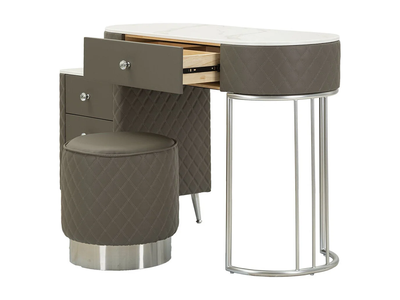 Coiffeuse Avec Pouf Effet Marbre "Sharon" 120 Gris & Argent