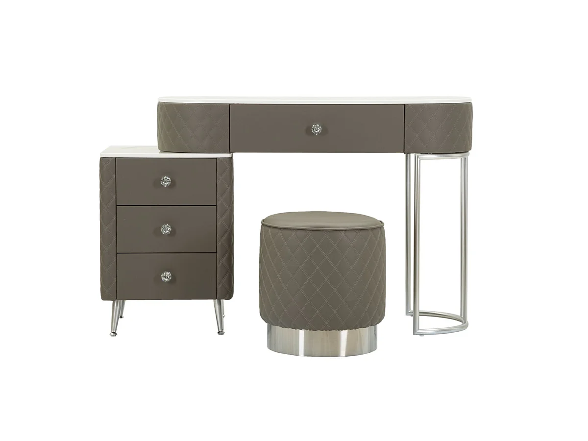 Coiffeuse Avec Pouf Effet Marbre "Sharon" 120 Gris & Argent