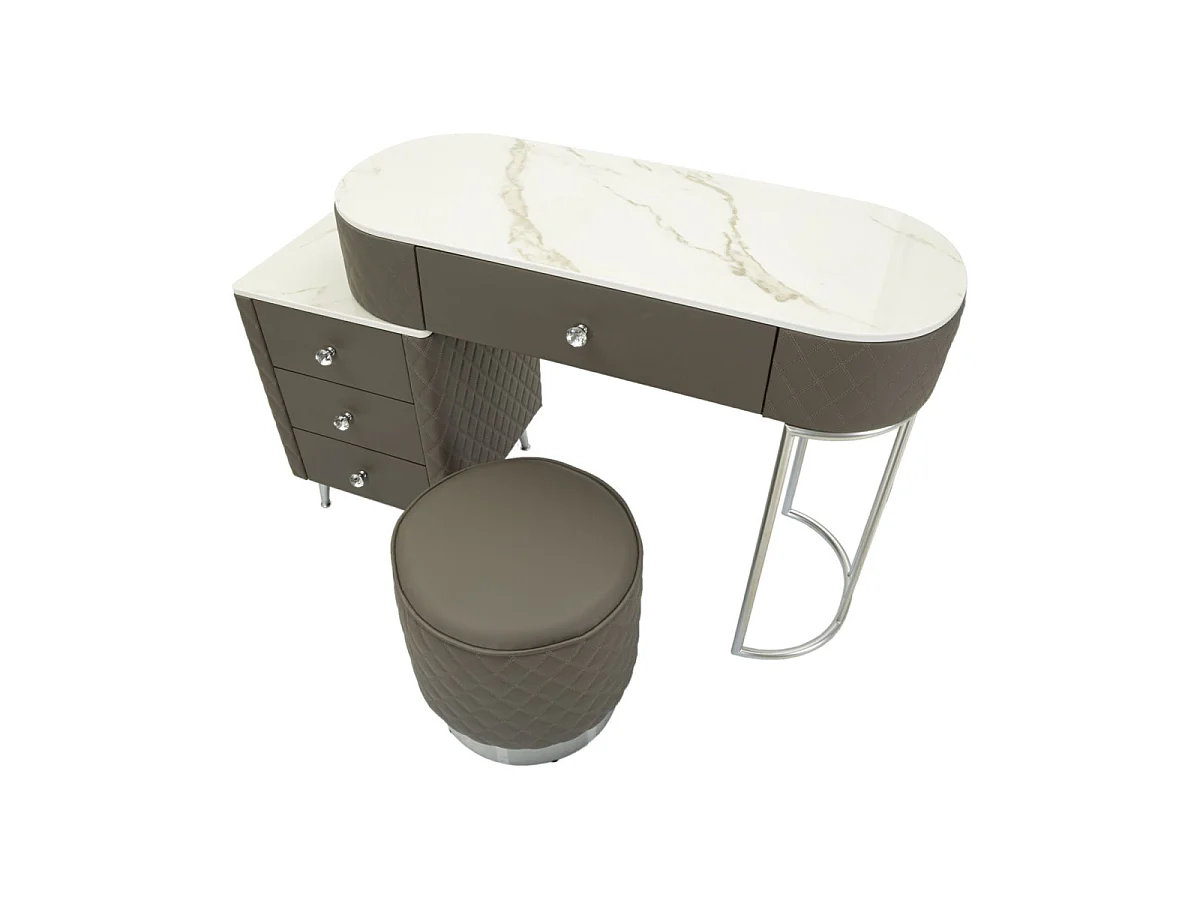 Coiffeuse Avec Pouf Effet Marbre "Sharon" 120 Gris & Argent