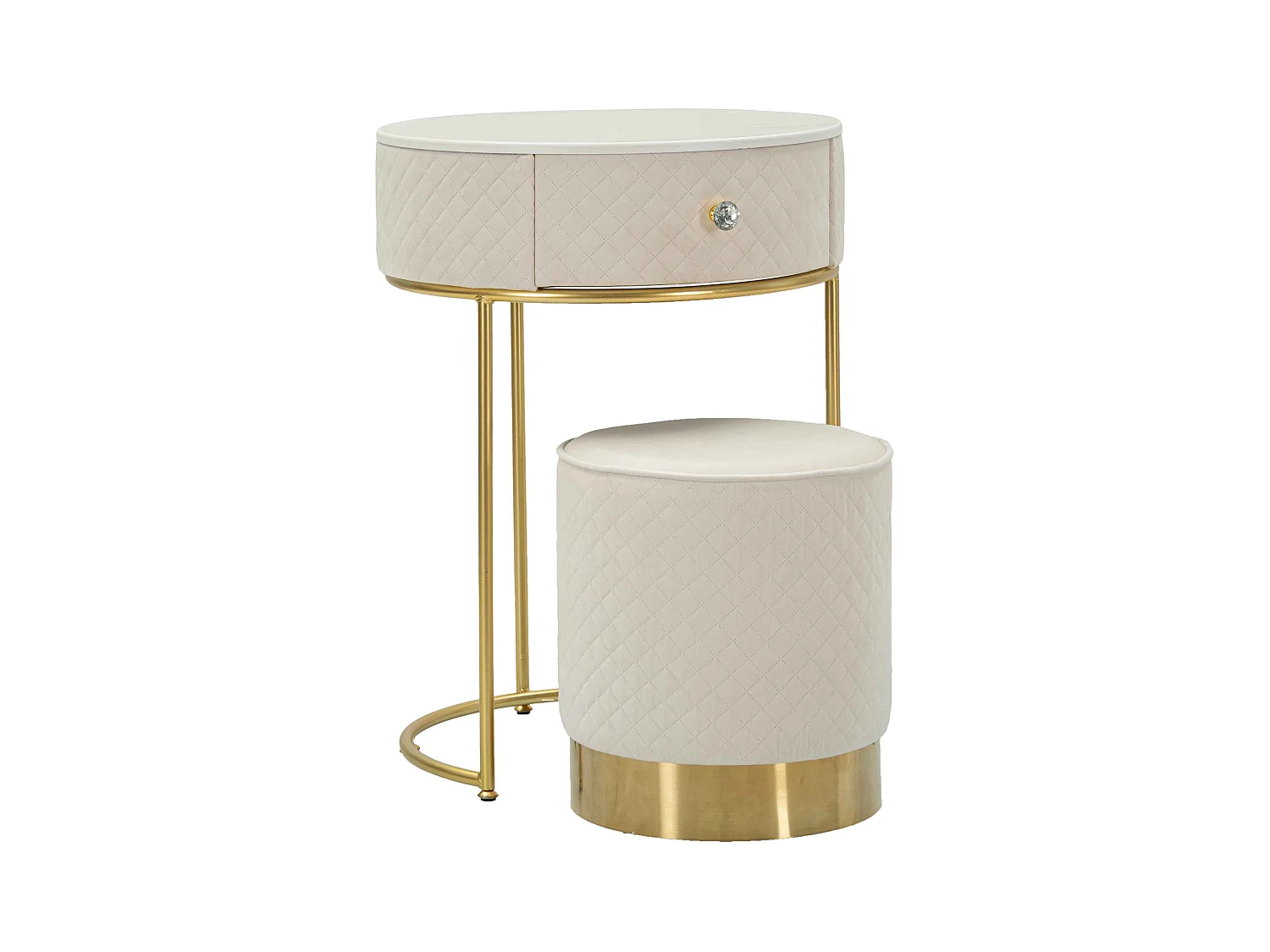 Comodino/toeletta con pouf in velluto cm ø 52x70 - ø 36x39