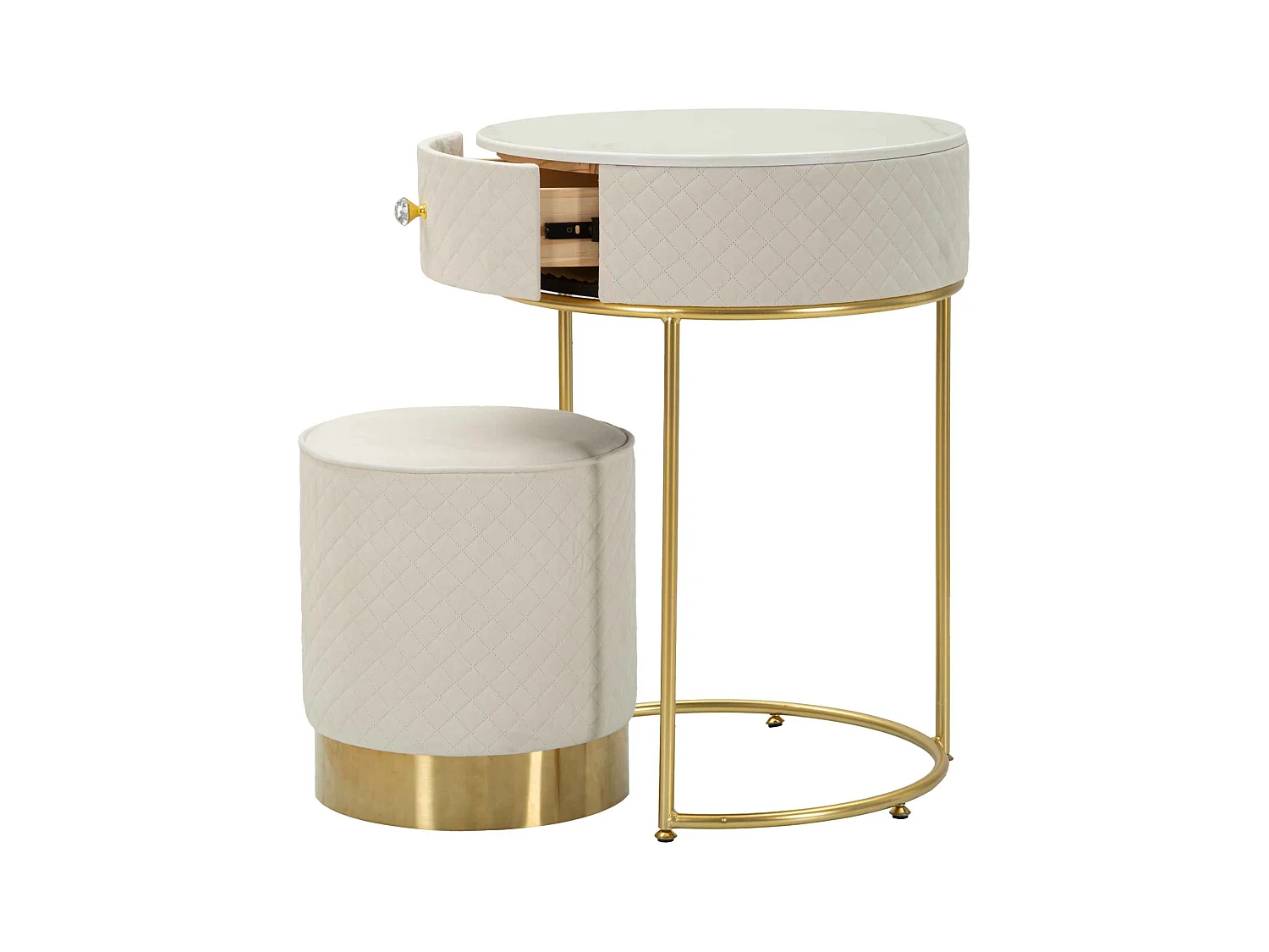 Comodino/toeletta con pouf in velluto cm ø 52x70 - ø 36x39