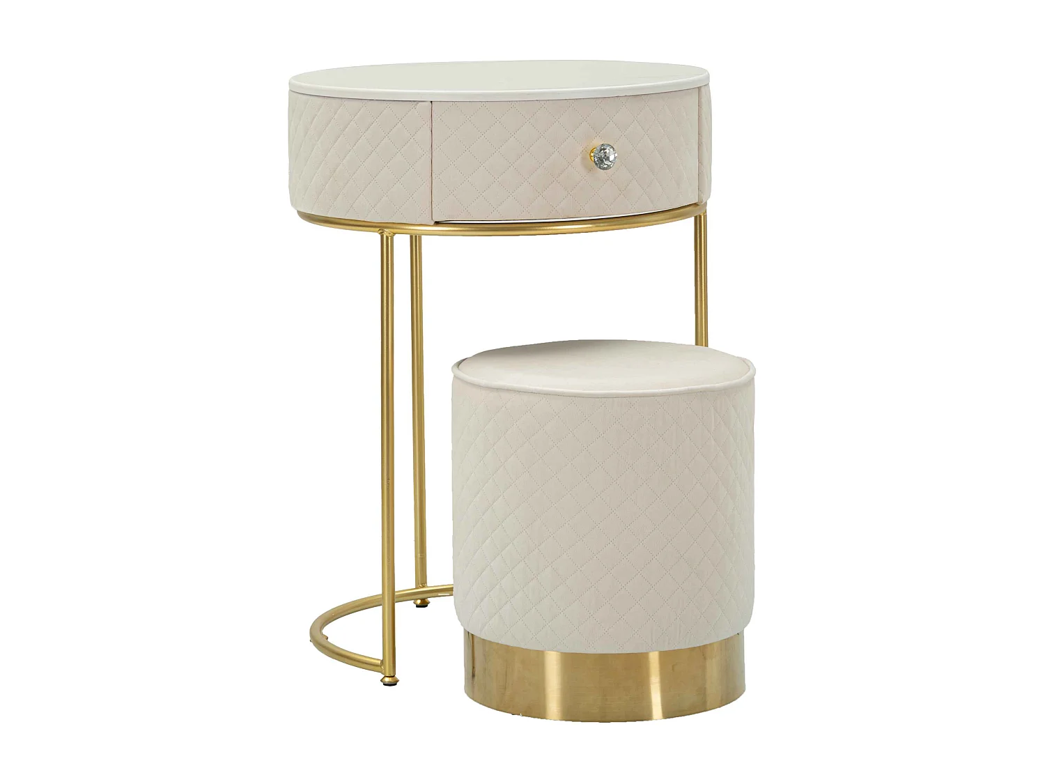 Comodino/toeletta con pouf in velluto cm ø 52x70 - ø 36x39