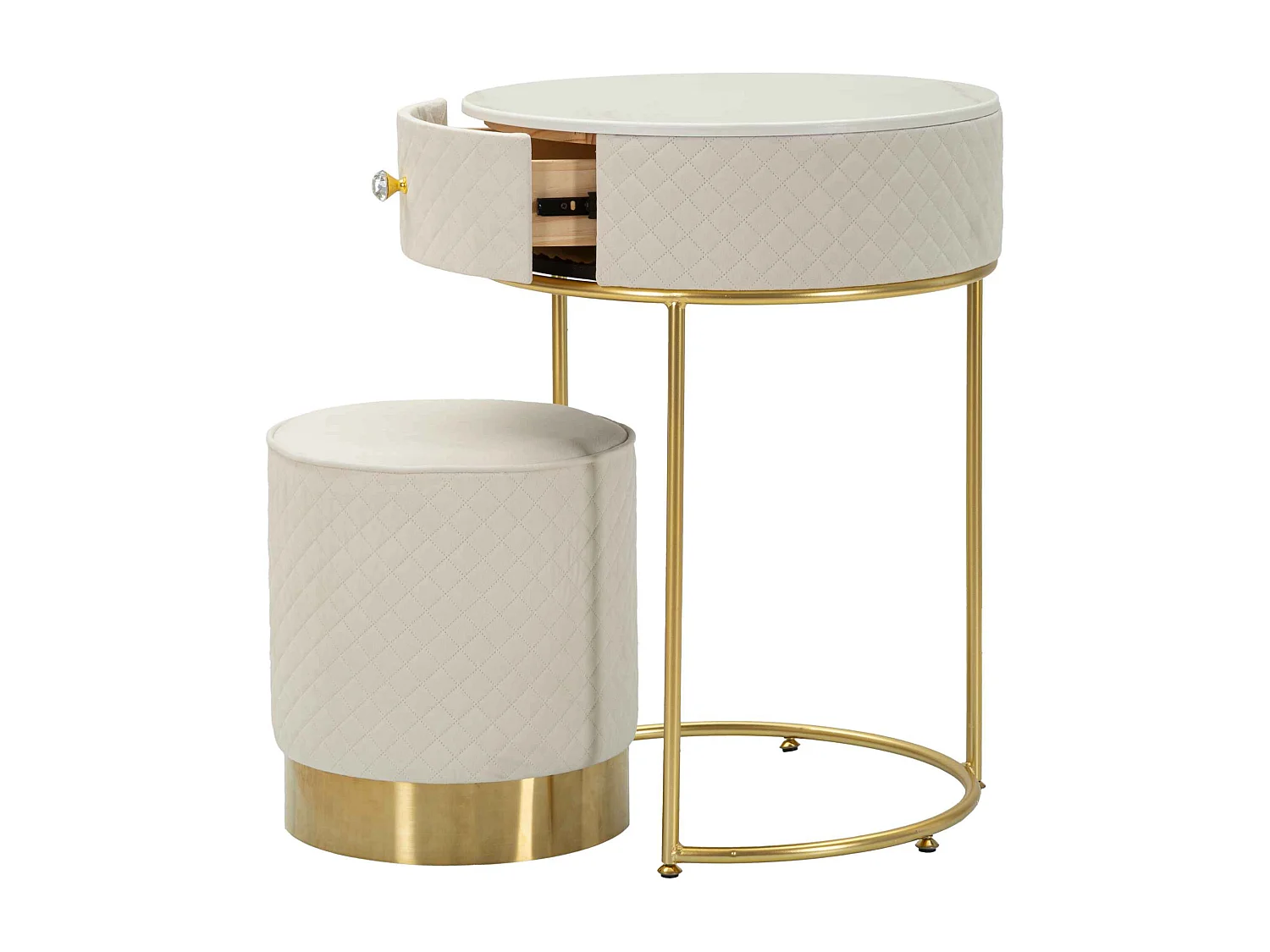 Comodino/toeletta con pouf in velluto cm ø 52x70 - ø 36x39