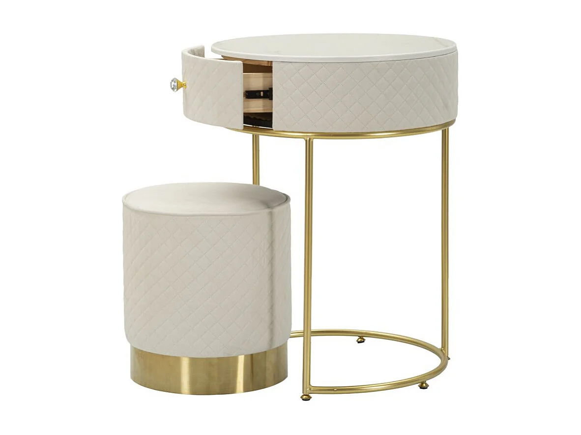 Coiffeuse d'Appoint Design "Vellit" 70cm Crème & Or