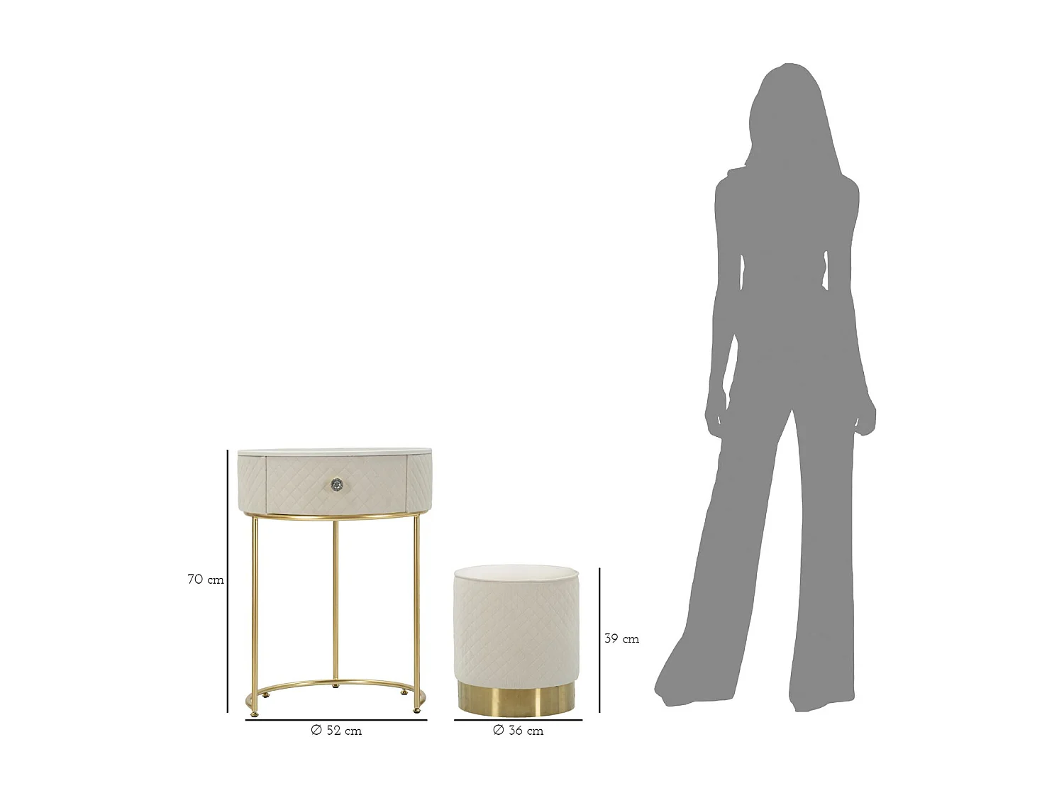 Coiffeuse d'Appoint Design "Vellit" 70cm Crème & Or