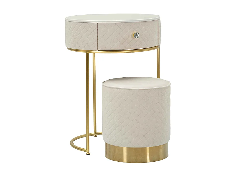 Table de chevet/coiffeuse avec pouf en velours cm ø 52x70 - ø 36x39