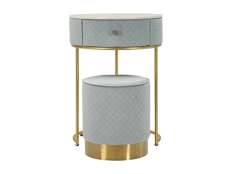 Comodino/toeletta con pouf in velluto cm ø 52x70 - ø 36x39