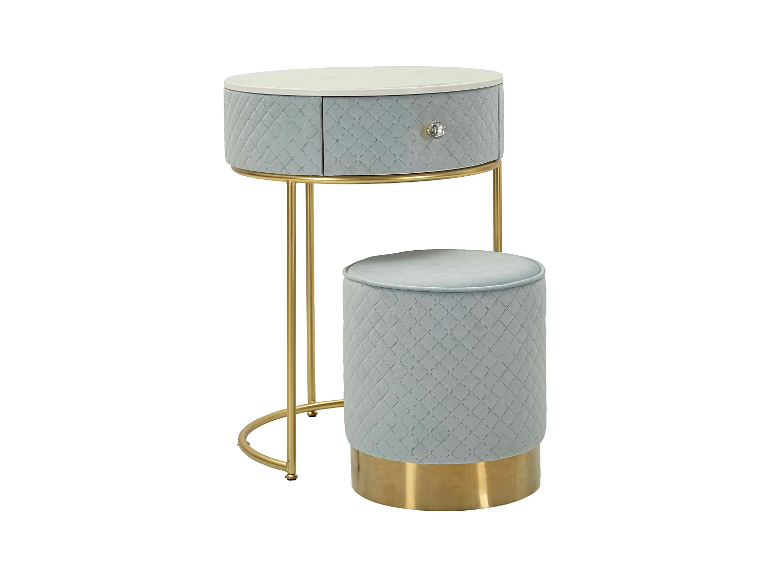 Comodino/toeletta con pouf in velluto cm ø 52x70 - ø 36x39