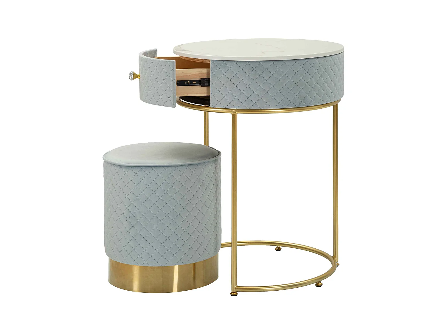 Comodino/toeletta con pouf in velluto cm ø 52x70 - ø 36x39