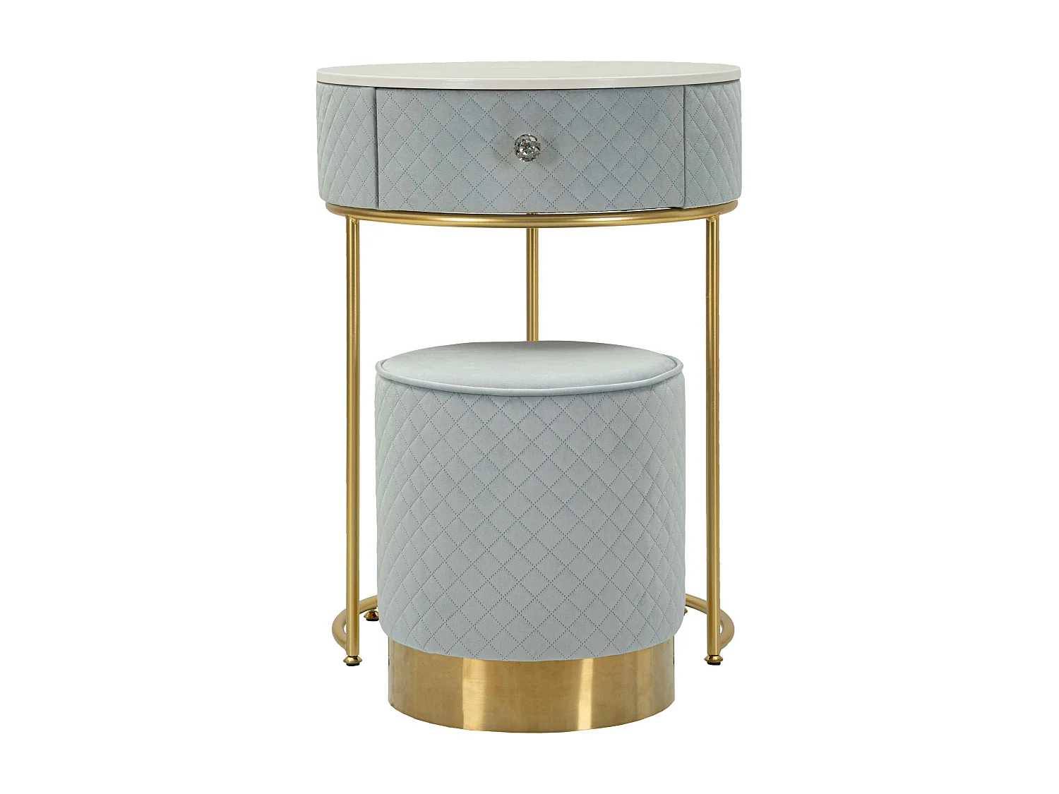 Table de chevet/coiffeuse avec pouf en velours cm ø 52x70 - ø 36x39