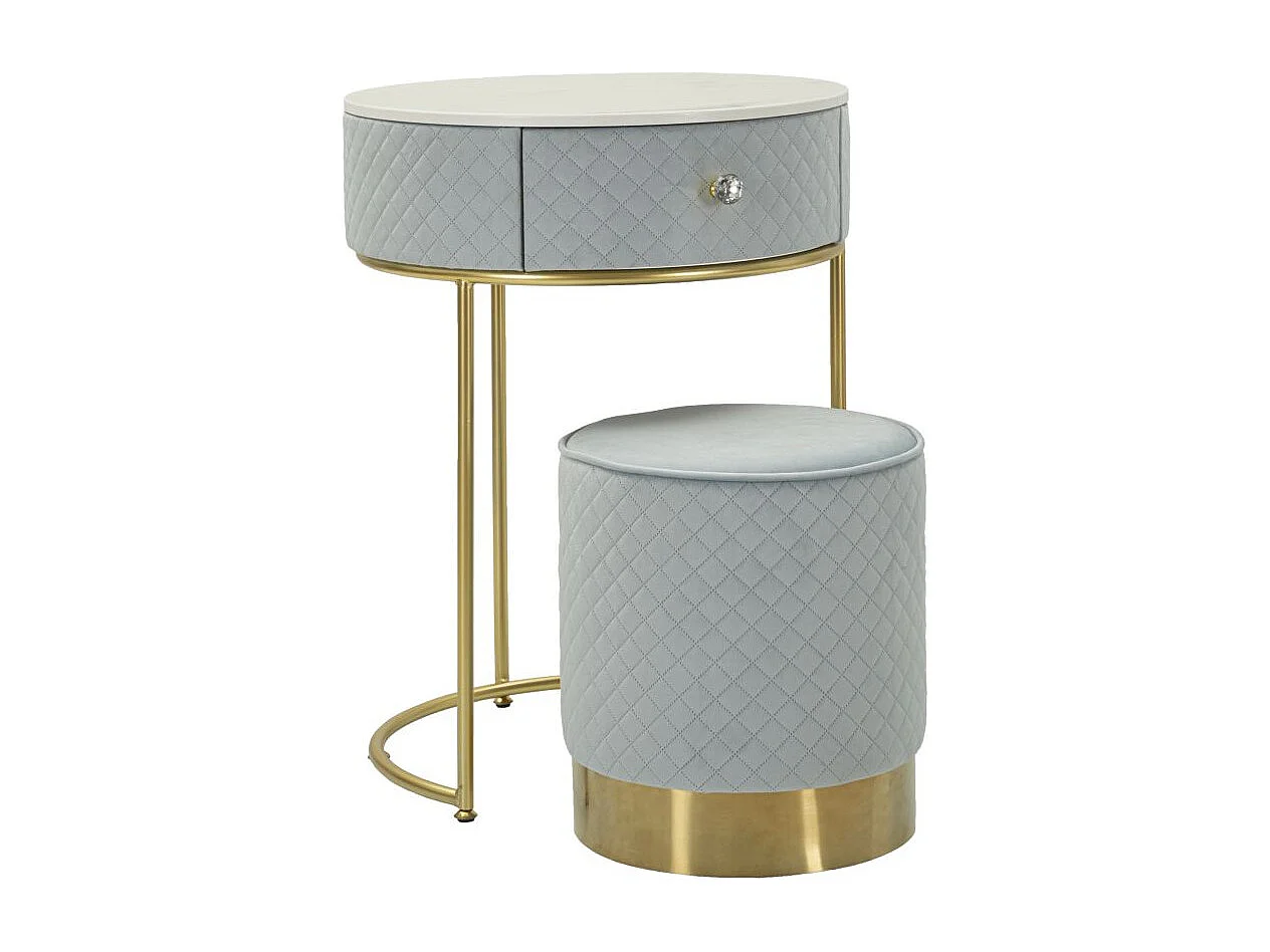 Coiffeuse d'Appoint Design "Vellit" 70cm Bleu Clair & Or