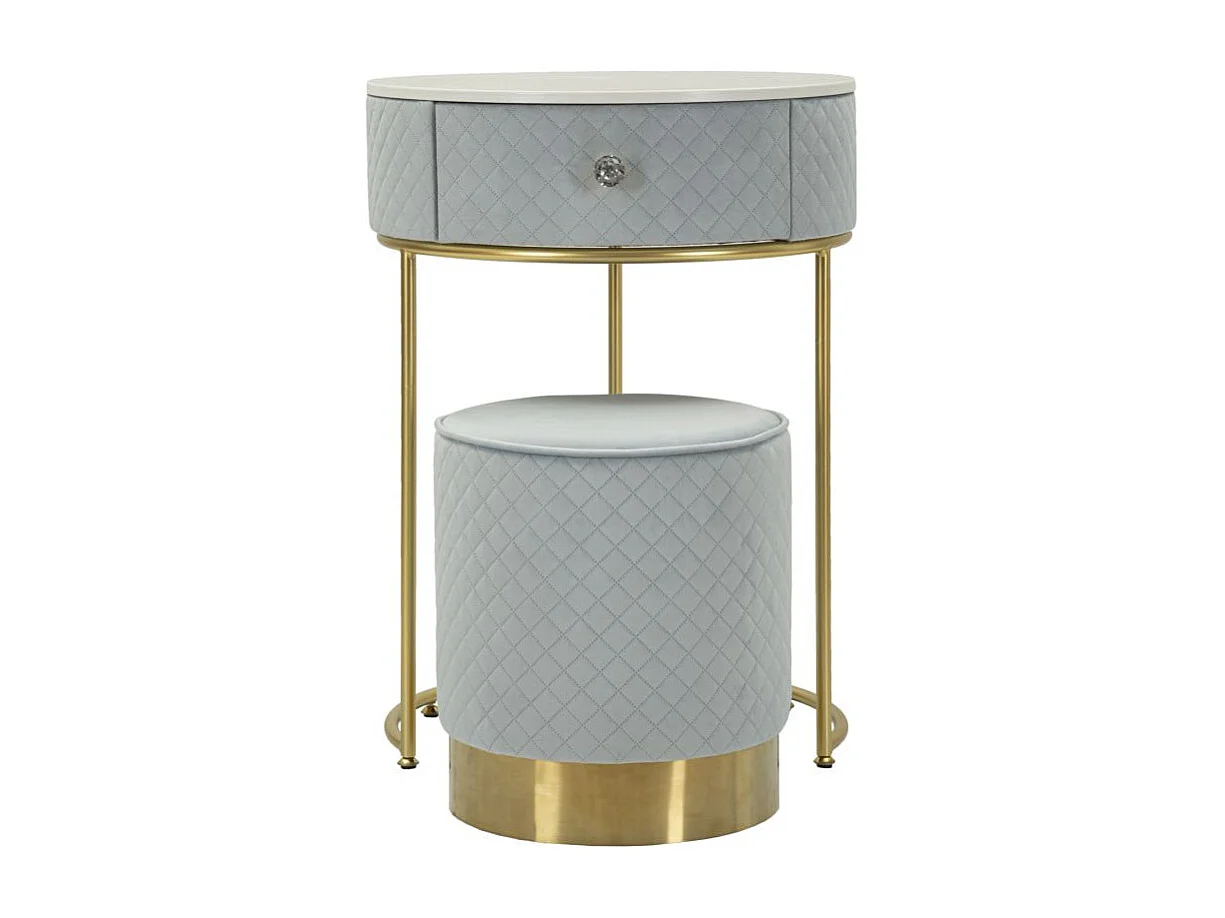 Coiffeuse d'Appoint Design "Vellit" 70cm Bleu Clair & Or