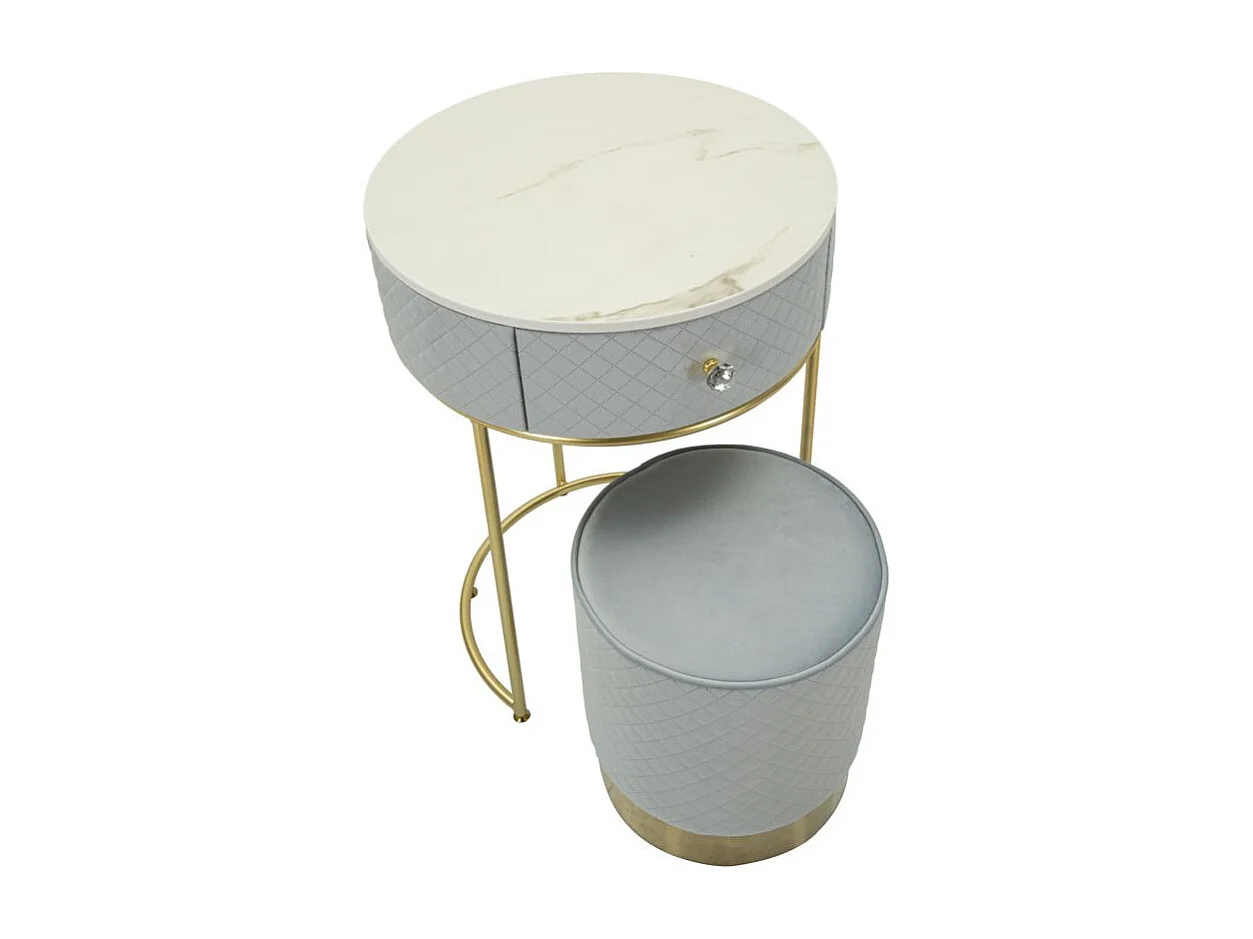 Coiffeuse d'Appoint Design "Vellit" 70cm Bleu Clair & Or