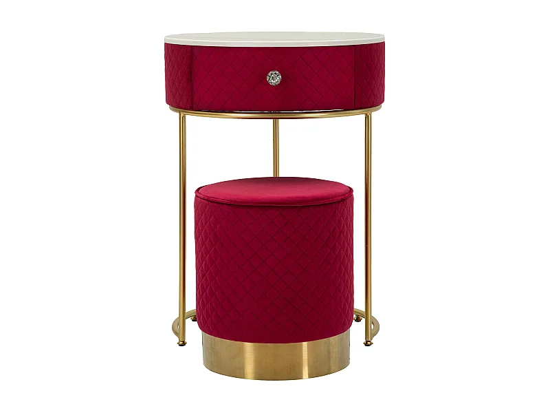Table de chevet/coiffeuse avec pouf en velours cm ø 52x70 - ø 36x39