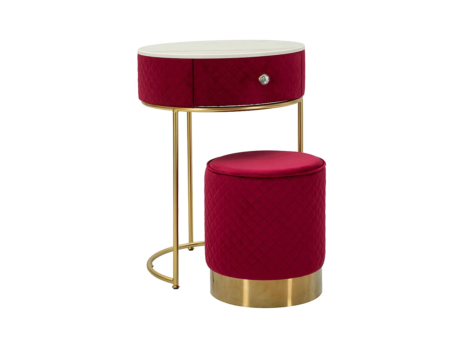 Comodino/toeletta con pouf in velluto cm ø 52x70 - ø 36x39