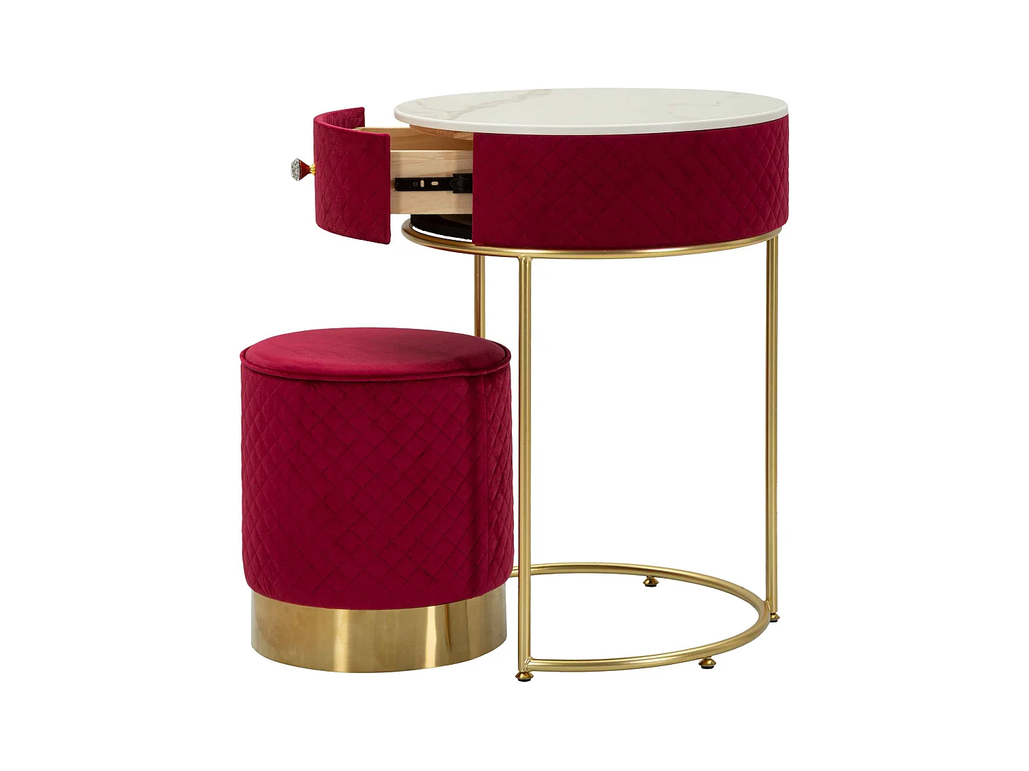 Comodino/toeletta con pouf in velluto cm ø 52x70 - ø 36x39