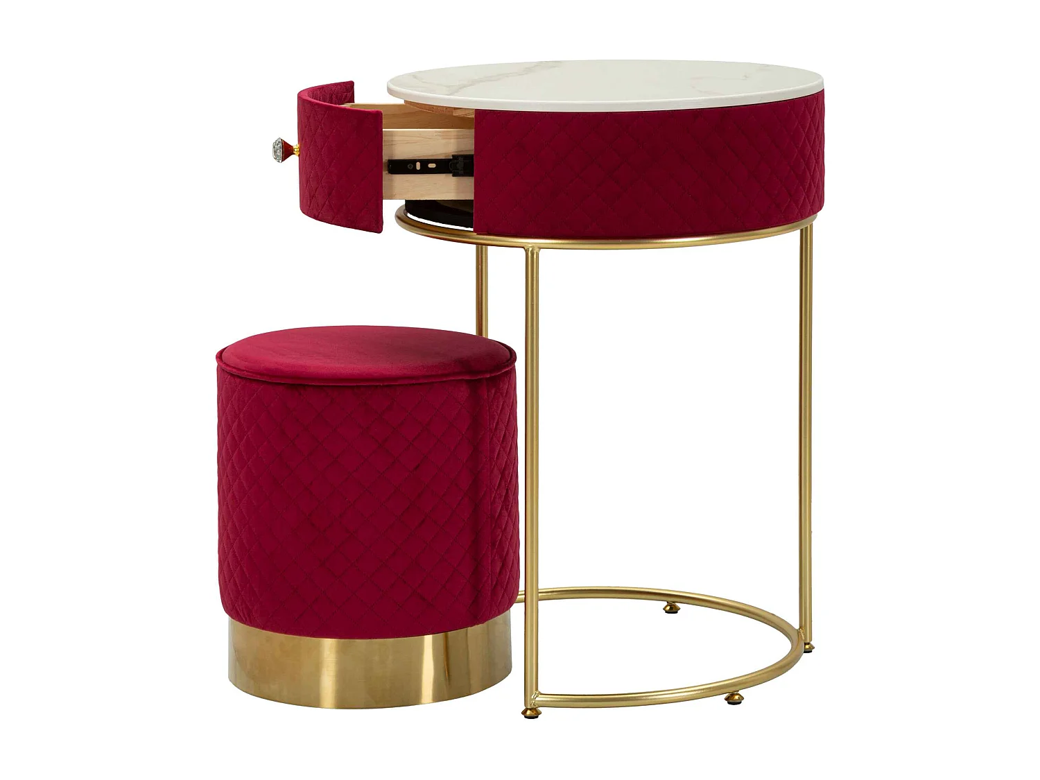 Table de chevet/coiffeuse avec pouf en velours cm ø 52x70 - ø 36x39