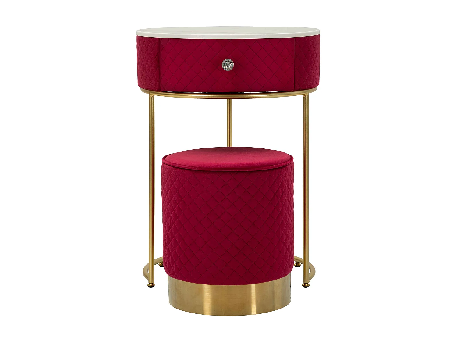 Comodino/toeletta con pouf in velluto cm ø 52x70 - ø 36x39