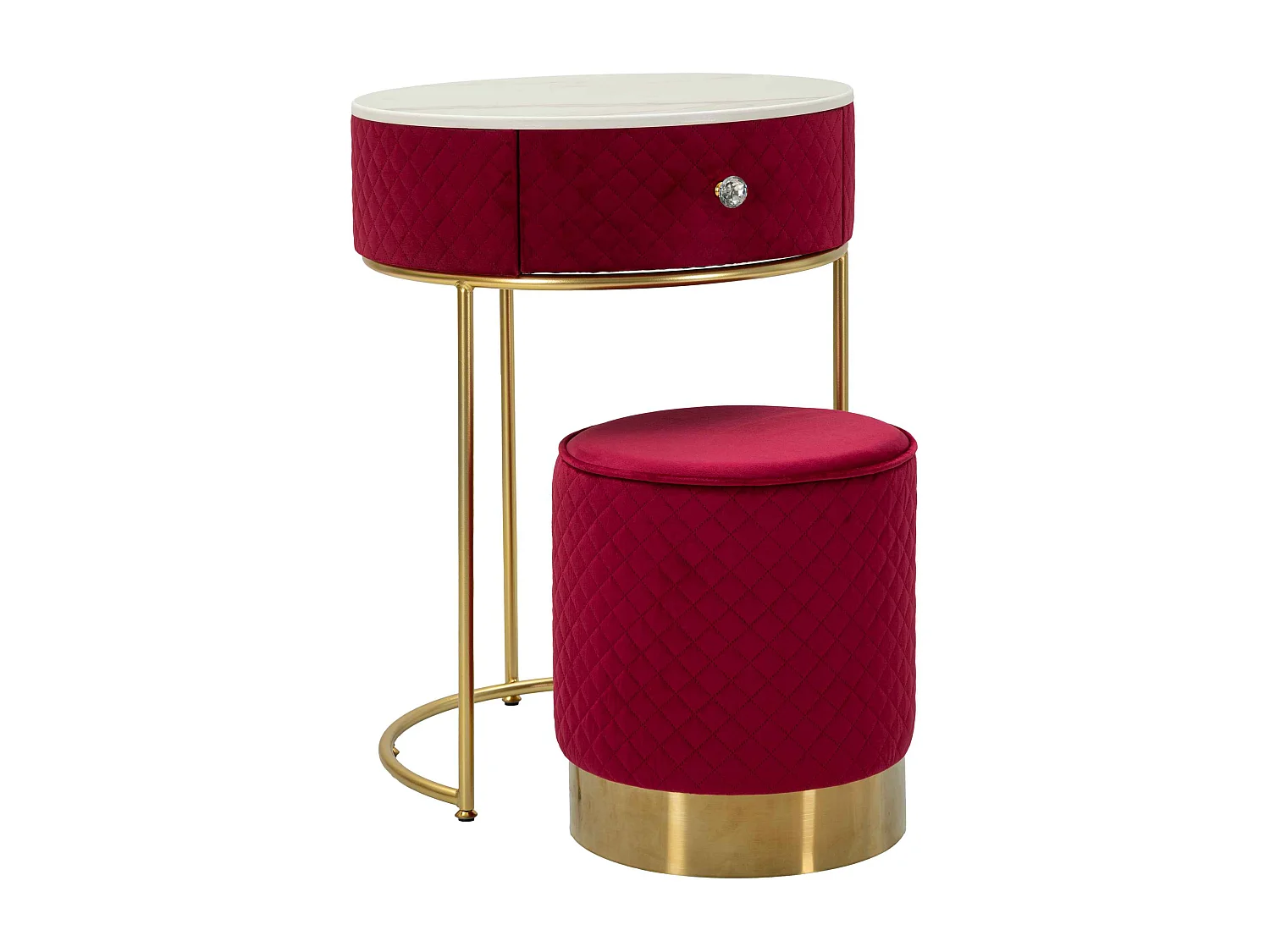 Comodino/toeletta con pouf in velluto cm ø 52x70 - ø 36x39