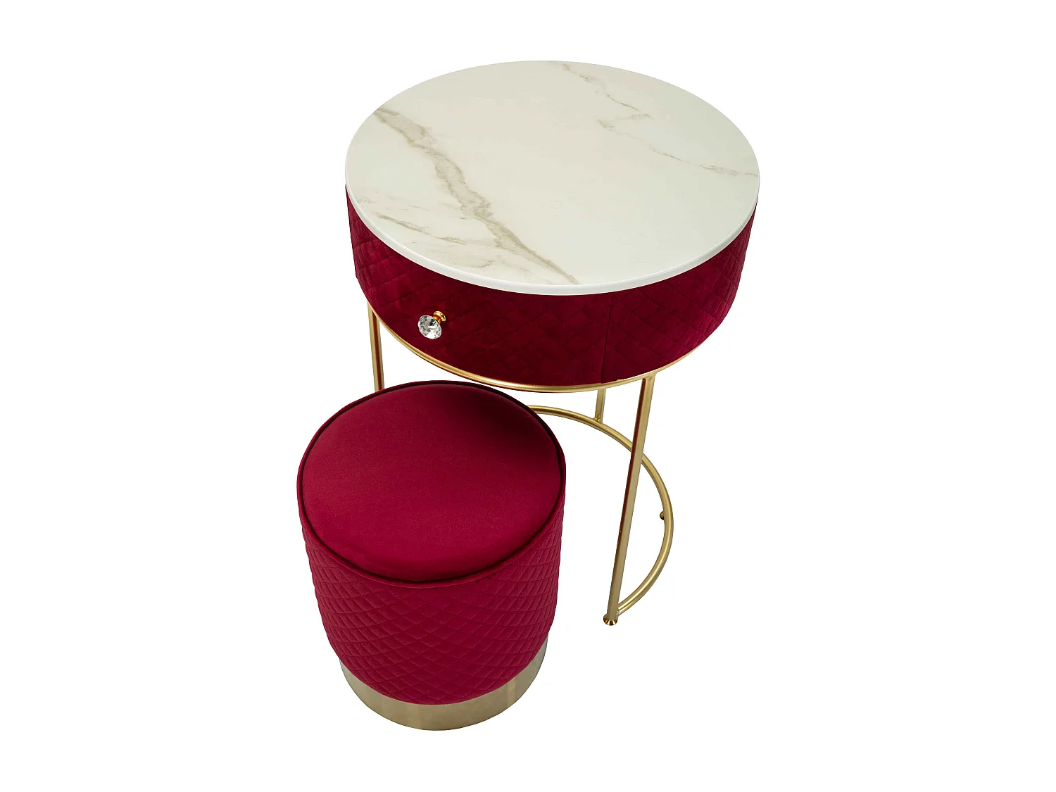 Comodino/toeletta con pouf in velluto cm ø 52x70 - ø 36x39