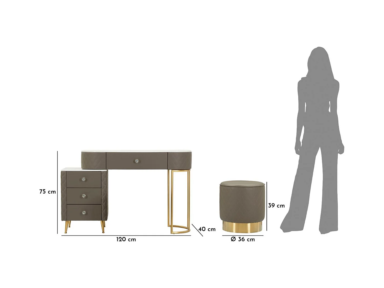 Escrivaninha com Puff Sharon Grey - Elegância e Conforto para Seu Ambiente