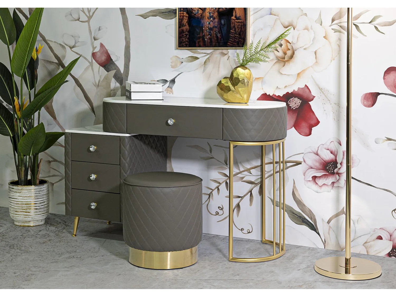 Toeletta in pcv gragia completa di pouff cm 120x40x75 pouff Ø cm 36x39