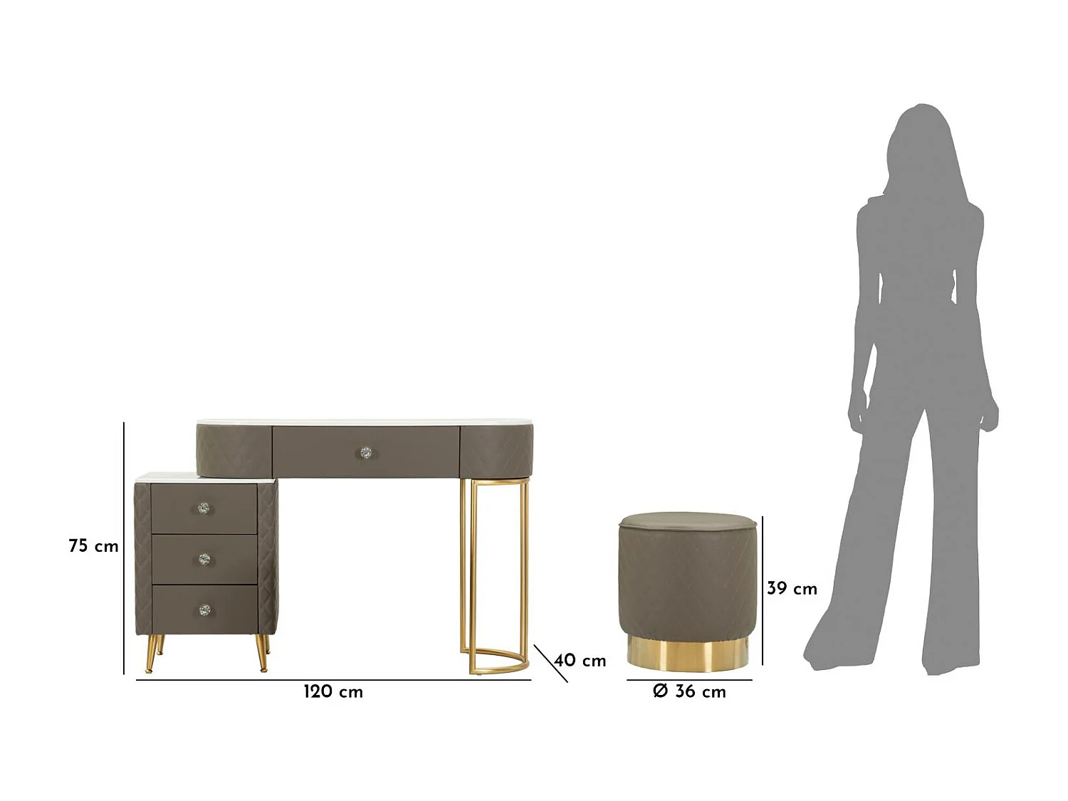 Toeletta in pcv gragia completa di pouff cm 120x40x75 pouff Ø cm 36x39