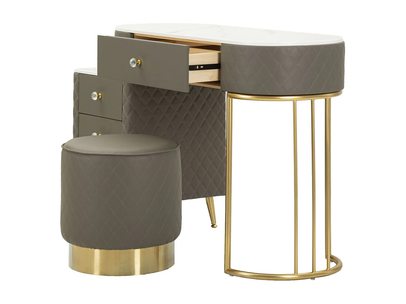 Coiffeuse Avec Pouf Effet Marbre "Sharon" 120 Gris & Or