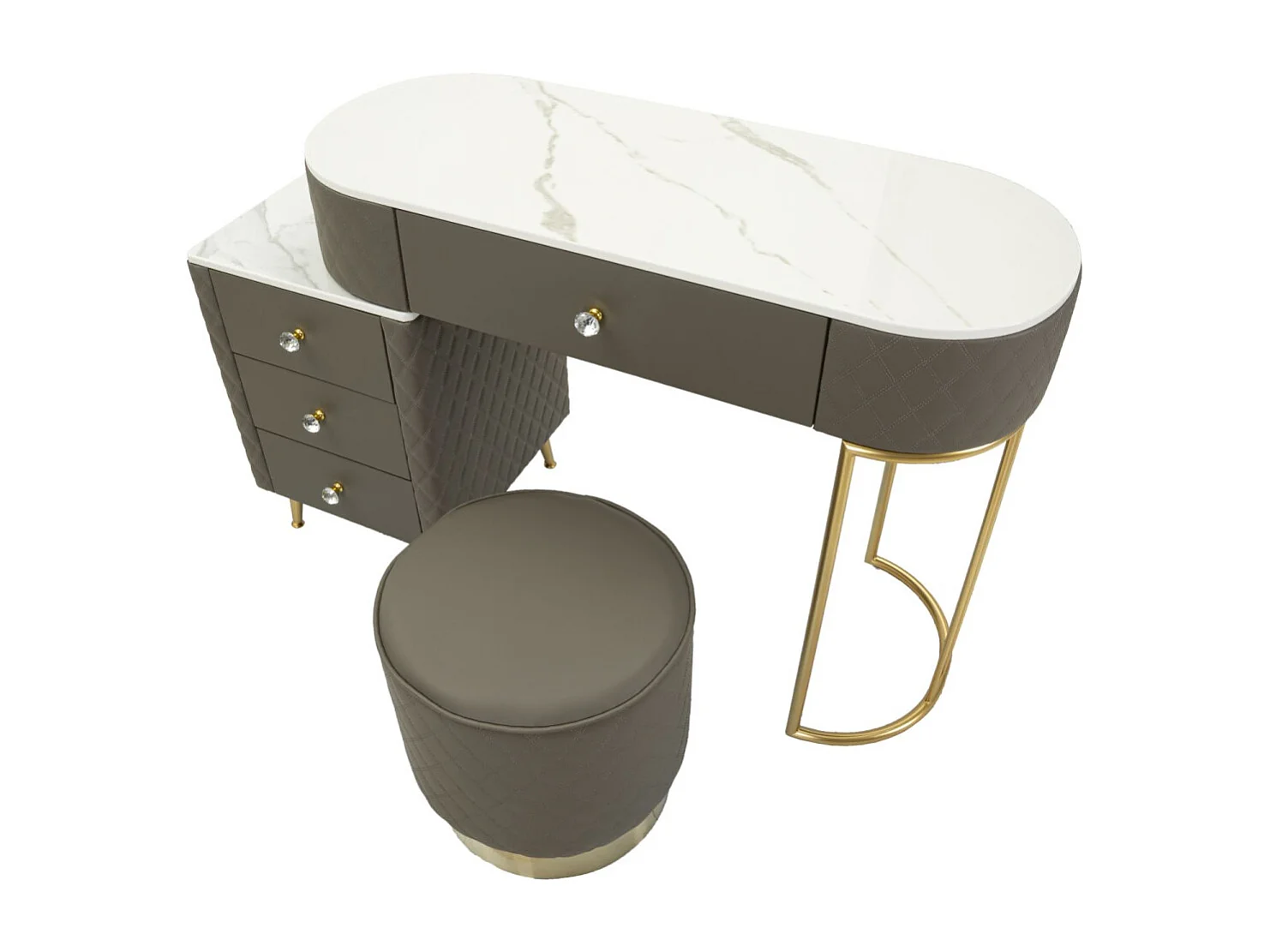 Coiffeuse Avec Pouf Effet Marbre "Sharon" 120 Gris & Or